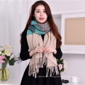 2017 New arrival winter long plaid 7 color stitching women fake cashmere scarf poncho for women with tassel